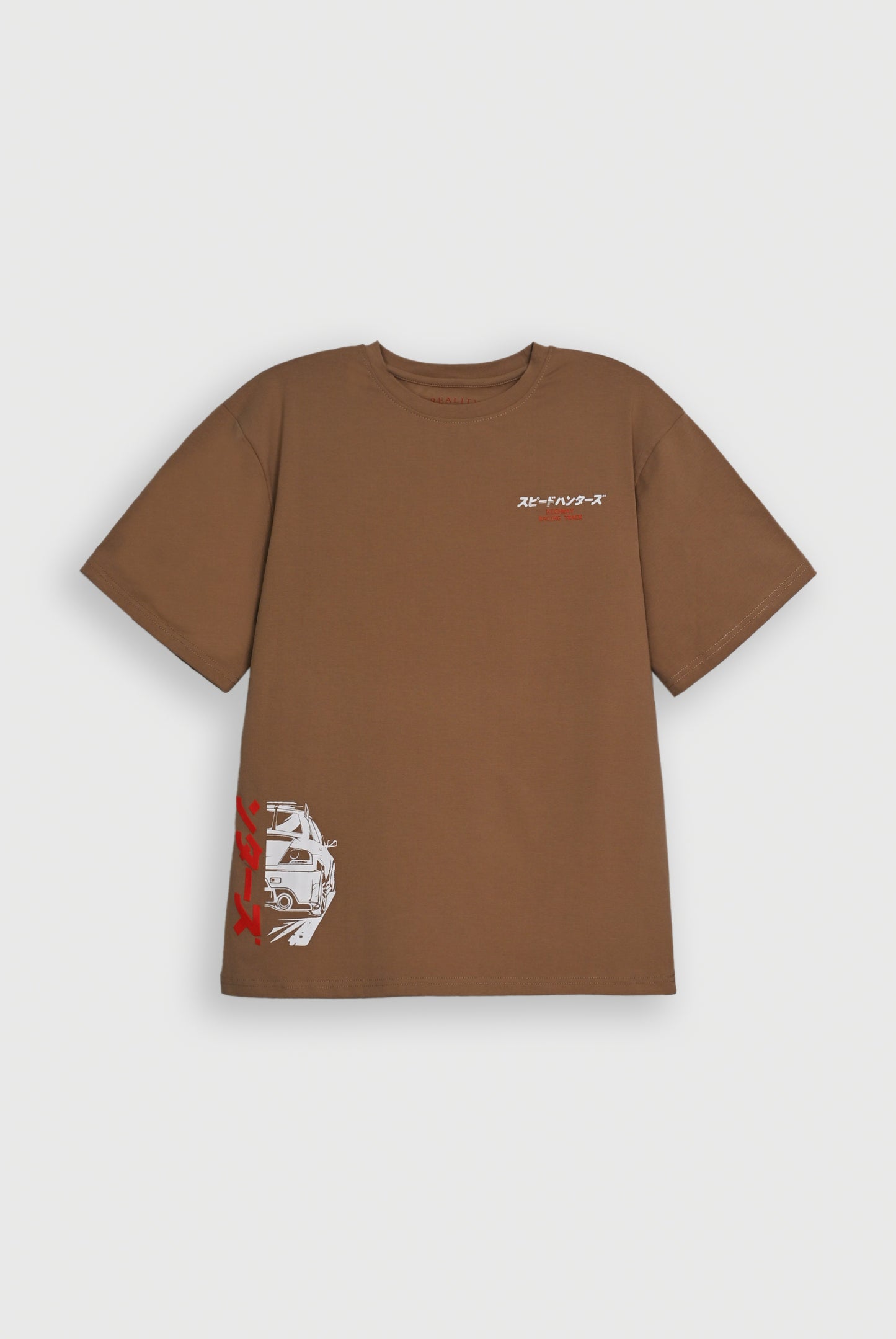 BROWN LYCRA JERSEY MOTO GRAPHIC TEE