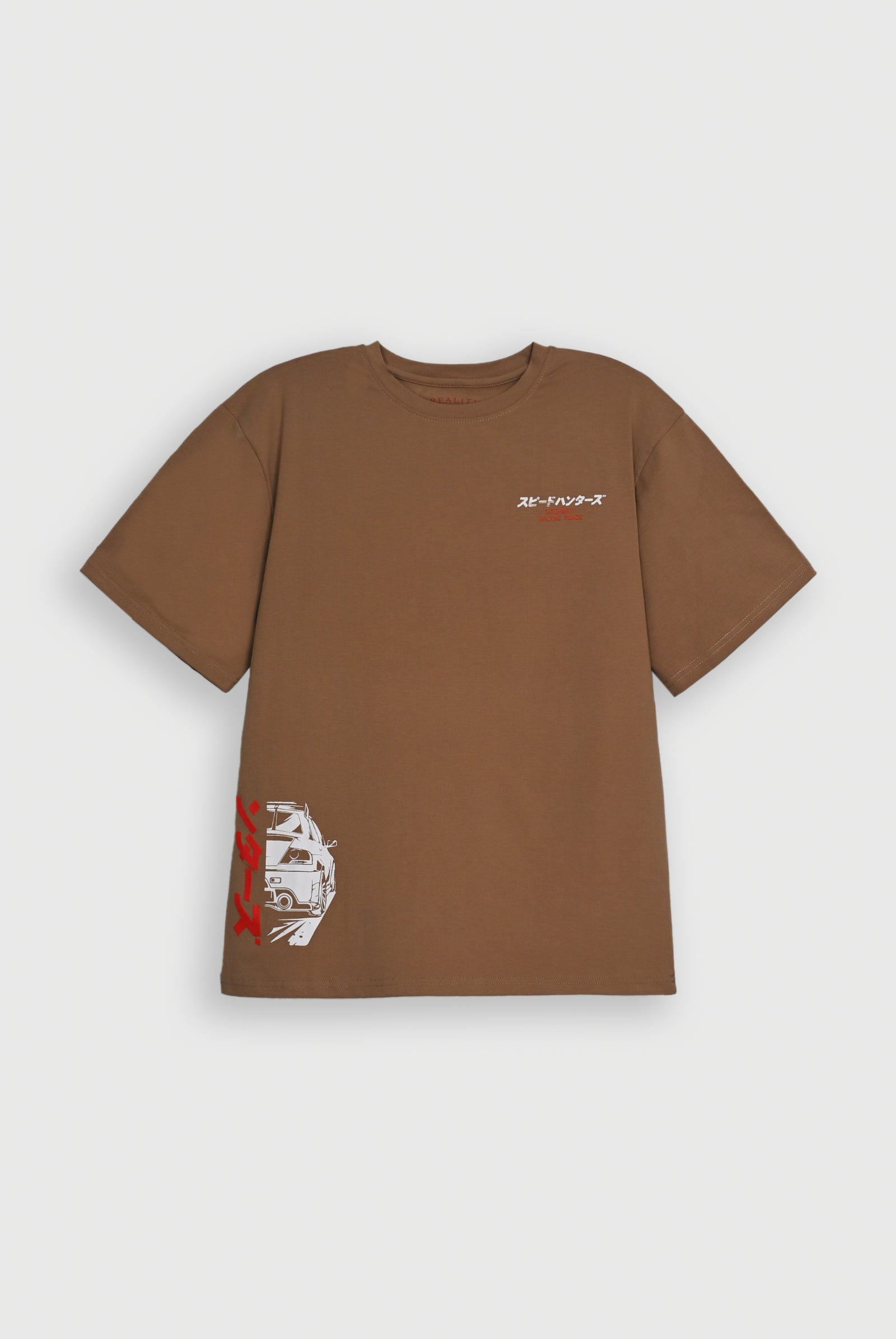 BROWN LYCRA JERSEY MOTO GRAPHIC TEE Reality