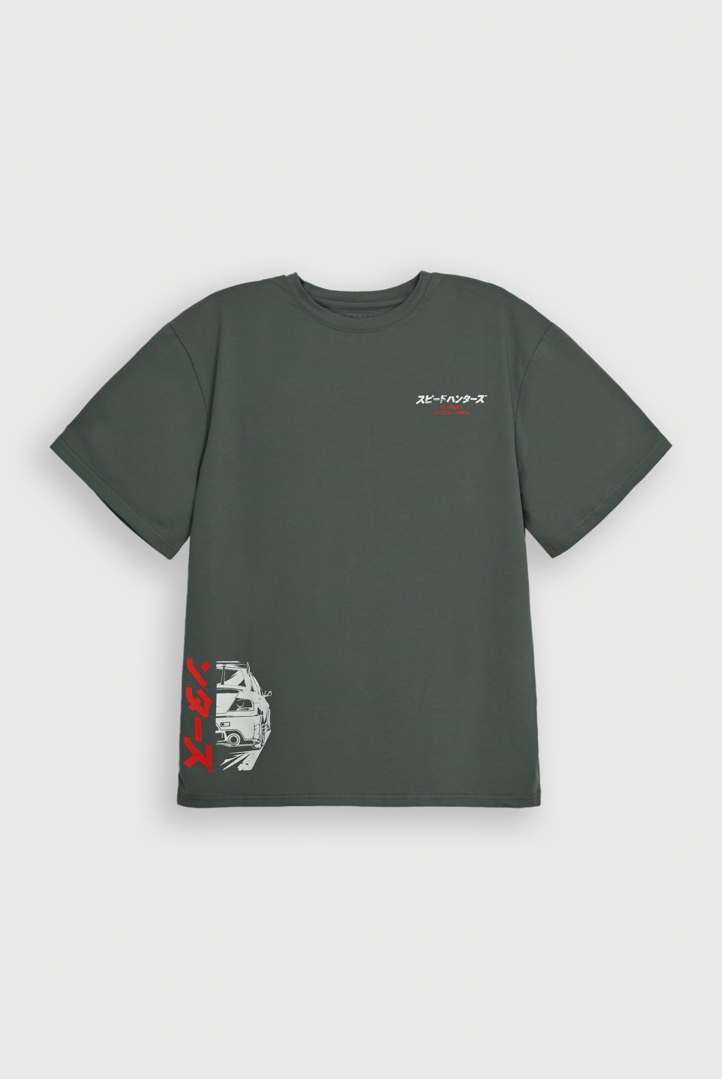 OLIVE  LYCRA JERSEY MOTO GRAPHIC TEE