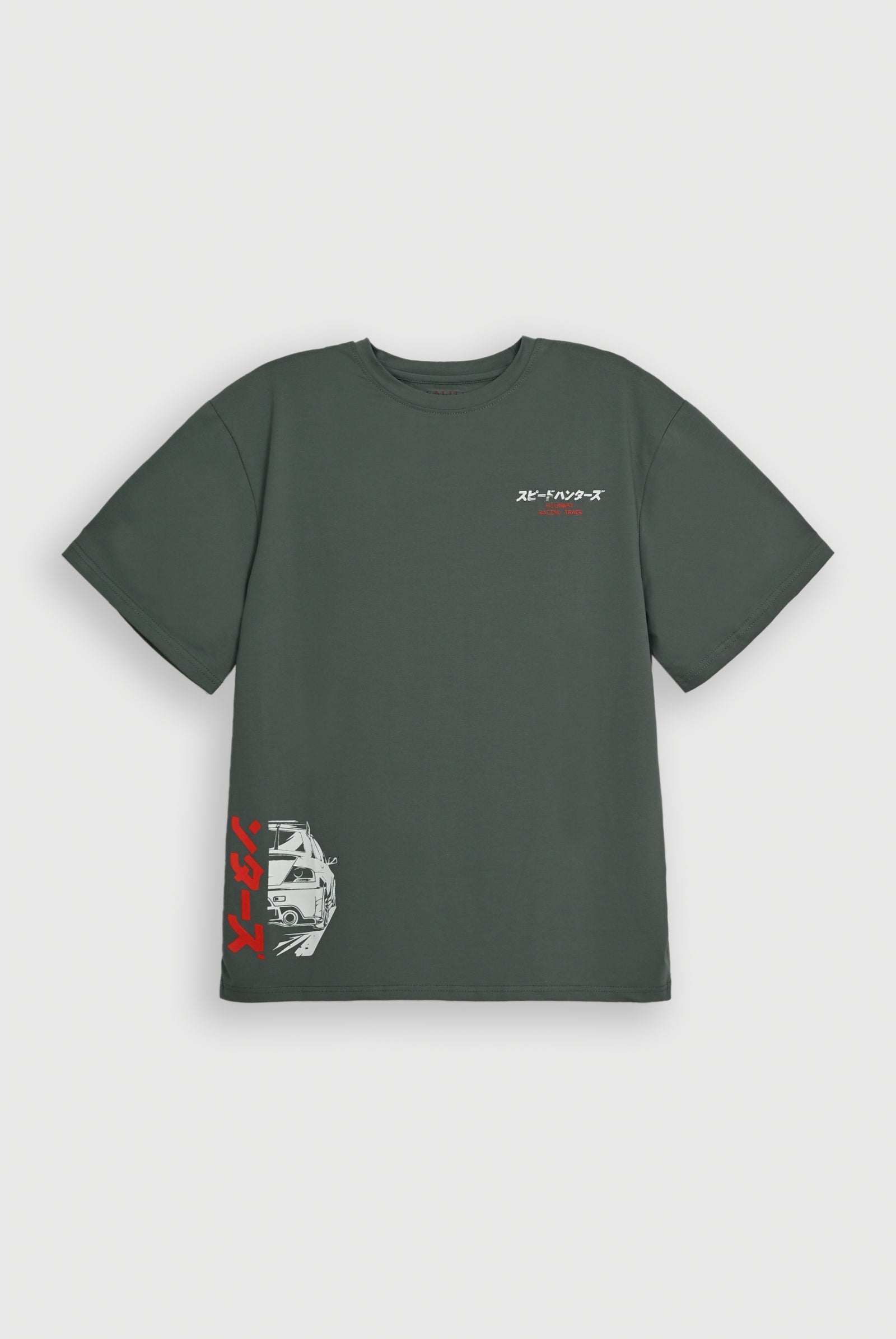 OLIVE LYCRA JERSEY MOTO GRAPHIC TEE Reality