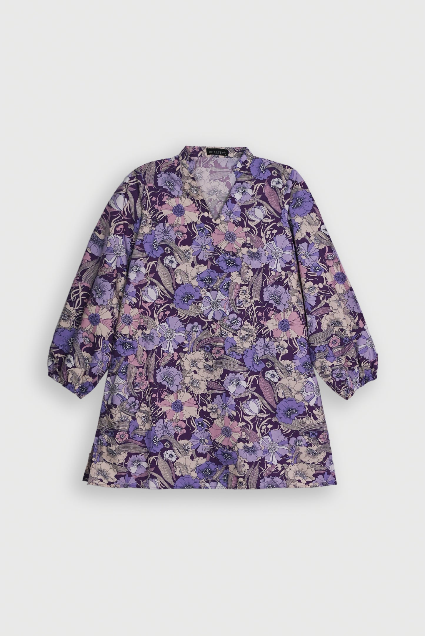 PURPLE FLORAL BLACK FROCK Reality