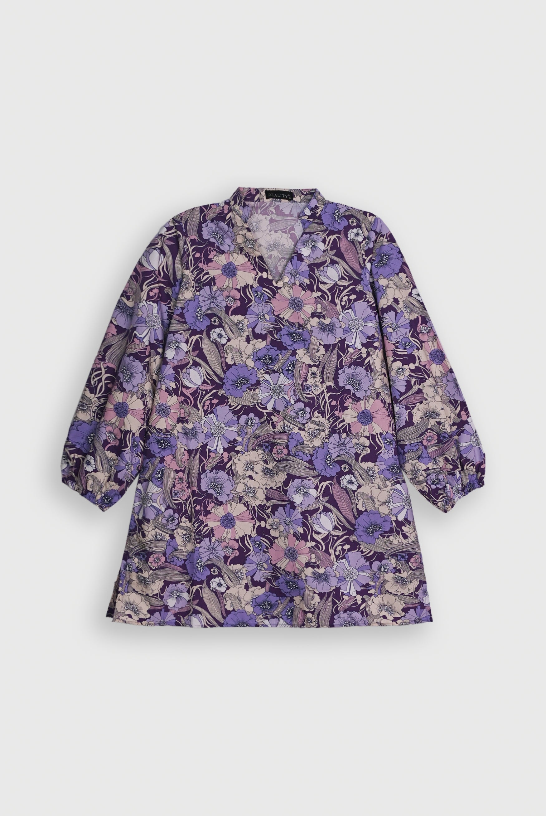 PURPLE FLORAL BLACK FROCK Reality