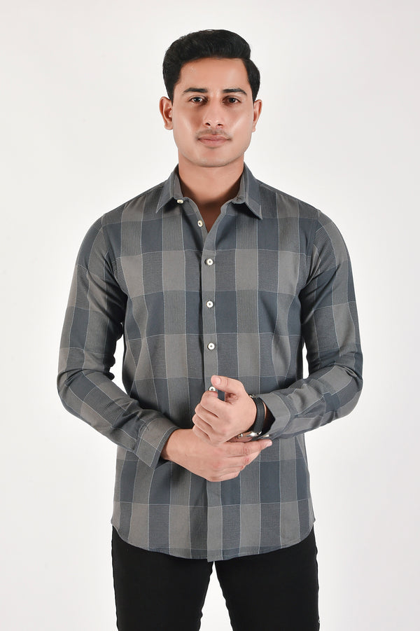 Grey Cotton Checked Shirt