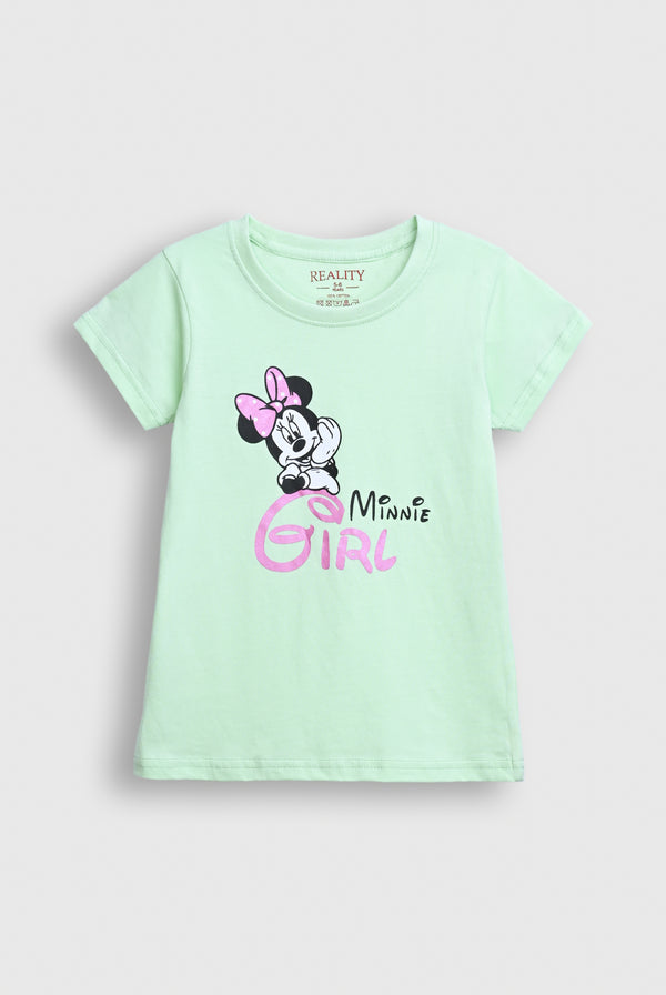 Girls' Mint Green Minnie Mouse Graphic T-Shirt – "Minnie Girl" Print Reality