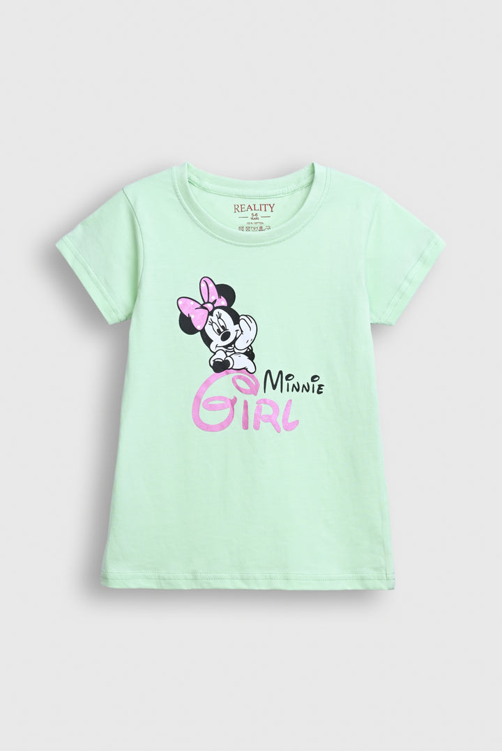 Girls' Mint Green Minnie Mouse Graphic T-Shirt – "Minnie Girl" Print Reality