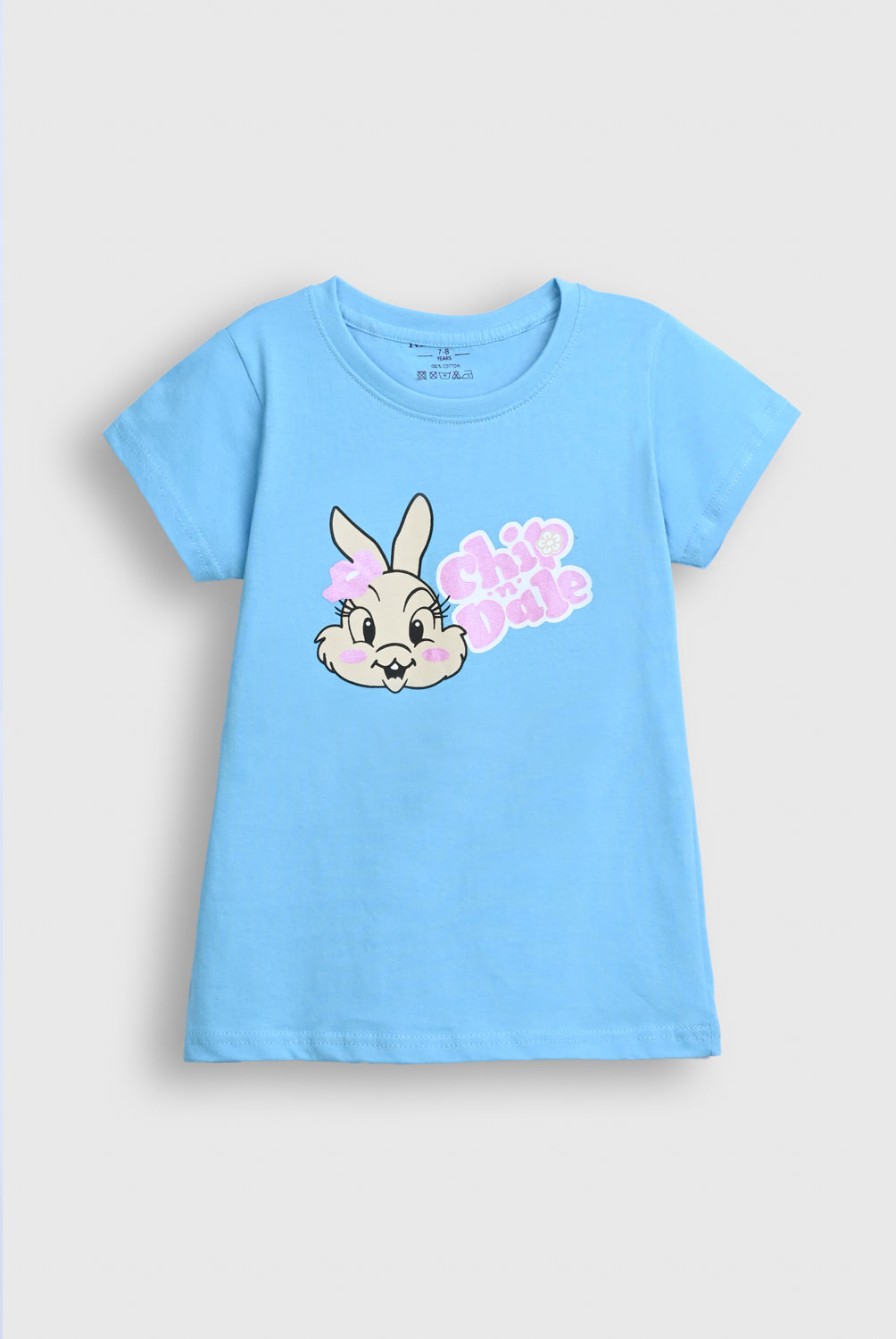 Sky Blue Chip 'n' Dale Bunny Graphic Tee for Girls – Cute Cartoon Print Reality