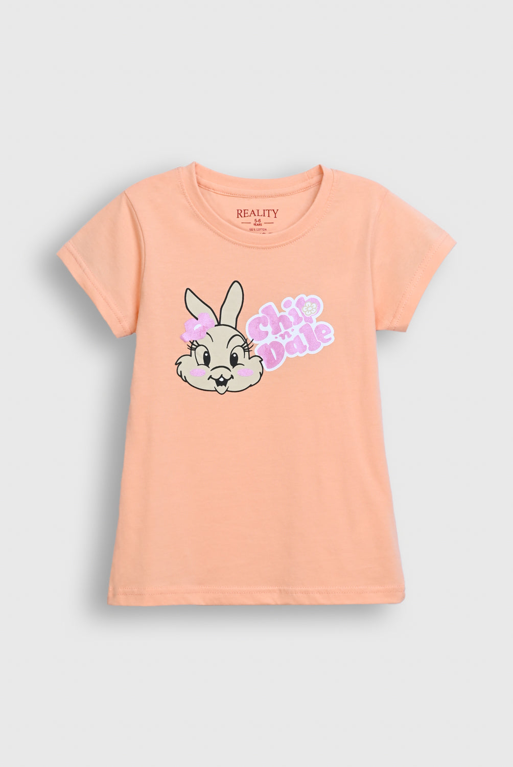 Girls' Peach T-Shirt with Chip 'n Dale Bunny Print – Cartoon Style Reality