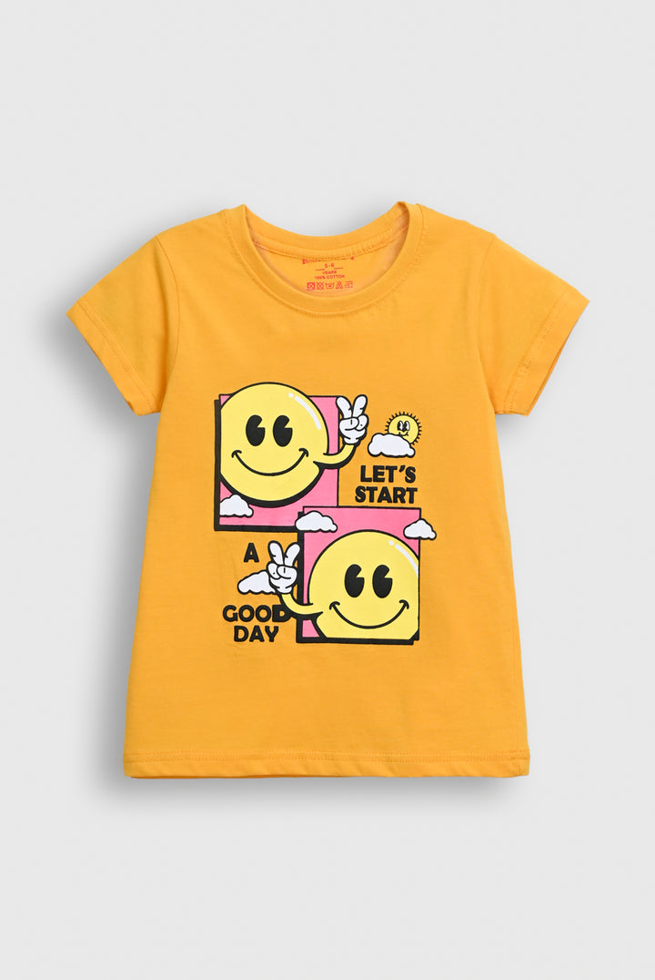 "Let's Start A Good Day" Smiley Graphic T-Shirt for Girls Reality