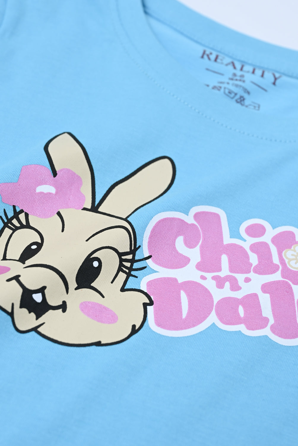 Sky Blue Chip 'n' Dale Bunny Graphic Tee for Girls – Cute Cartoon Print Reality