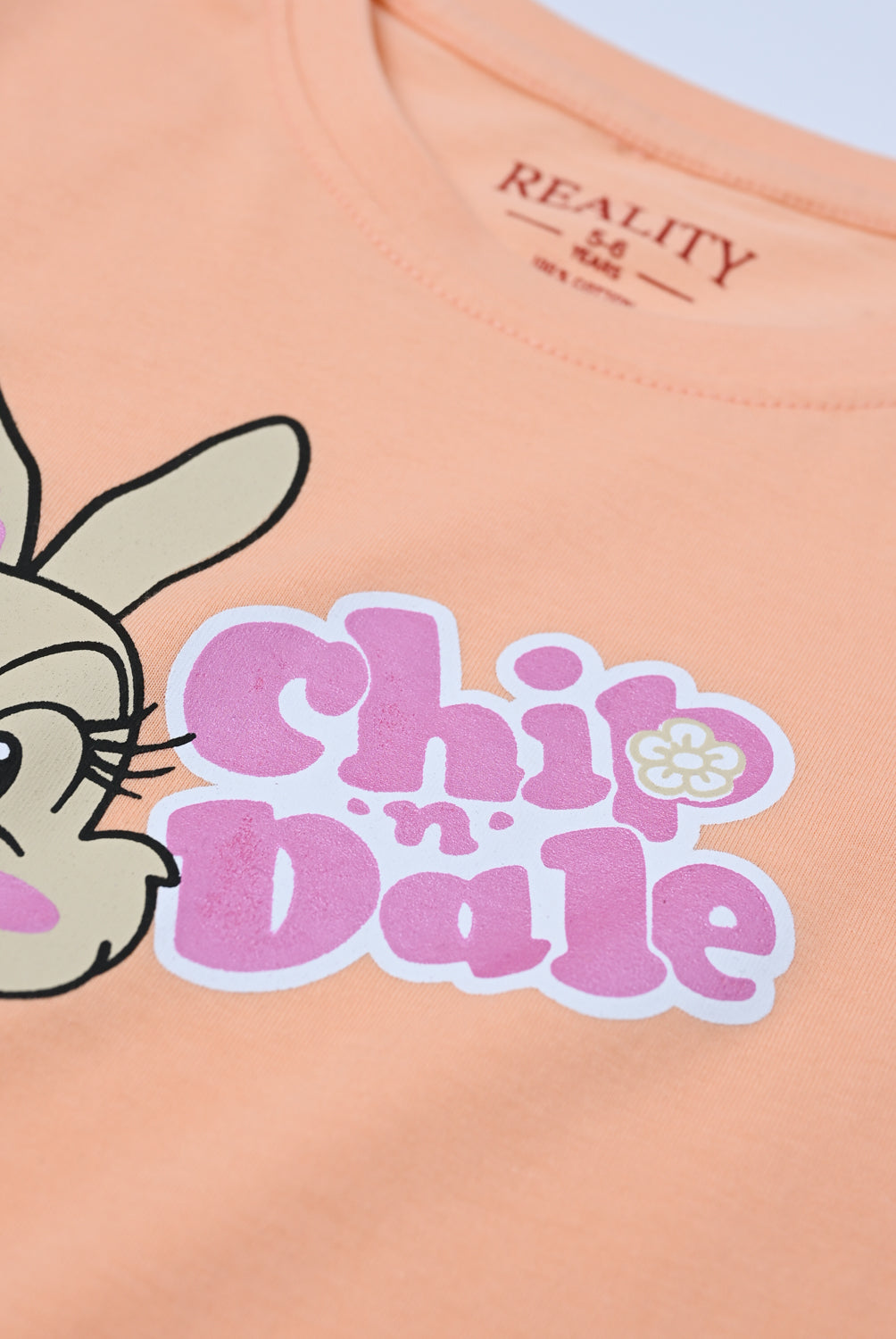 Girls' Peach T-Shirt with Chip 'n Dale Bunny Print – Cartoon Style Reality