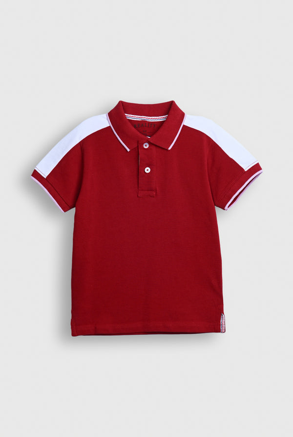 Boy Red Polo Shirt with White Shoulder Panels Reality