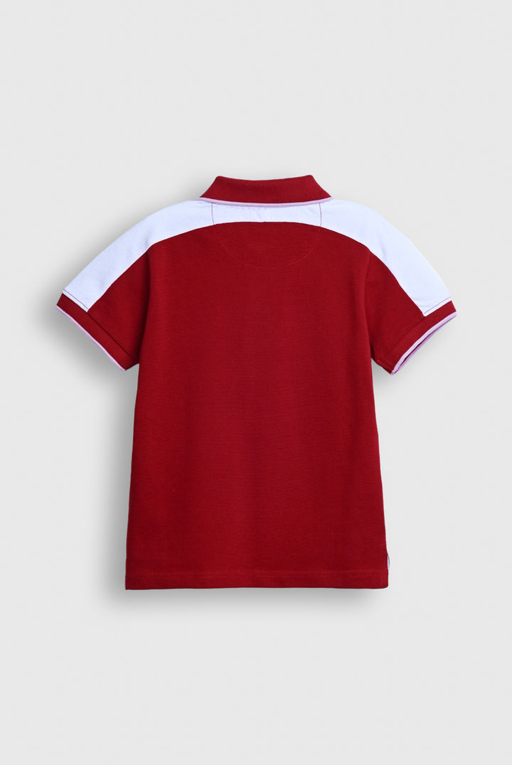 Boy Red Polo Shirt with White Shoulder Panels Reality