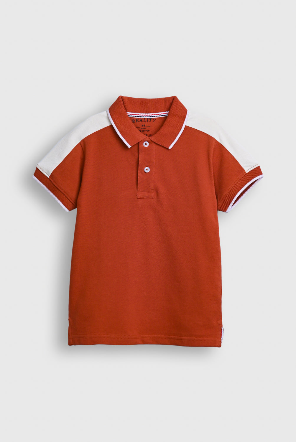Boy Rust Polo Shirt with White Shoulder Panels Reality