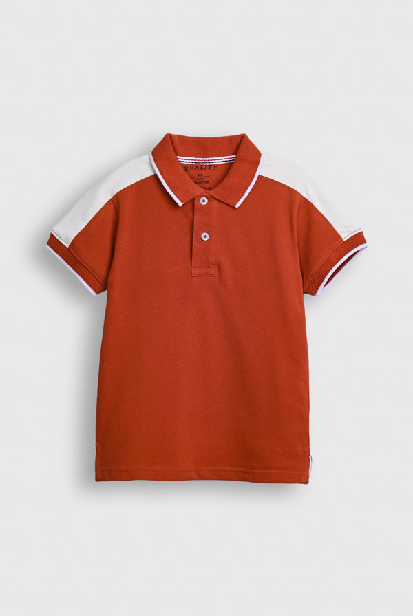Boy Rust Polo Shirt with White Shoulder Panels Reality