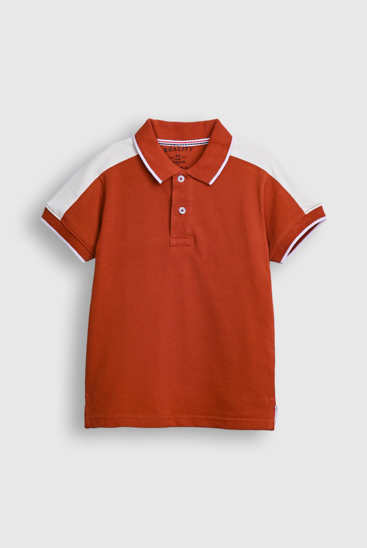 Boy Rust Polo Shirt with White Shoulder Panels Reality