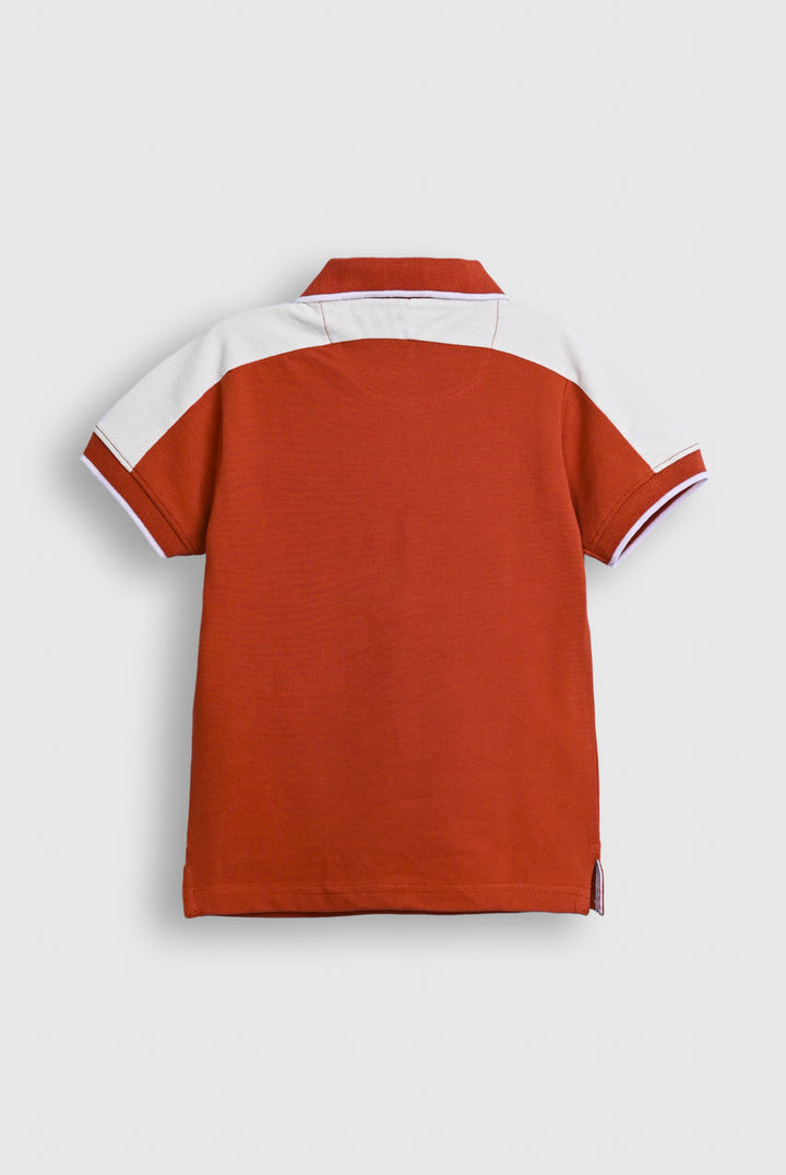 Boy Rust Polo Shirt with White Shoulder Panels Reality