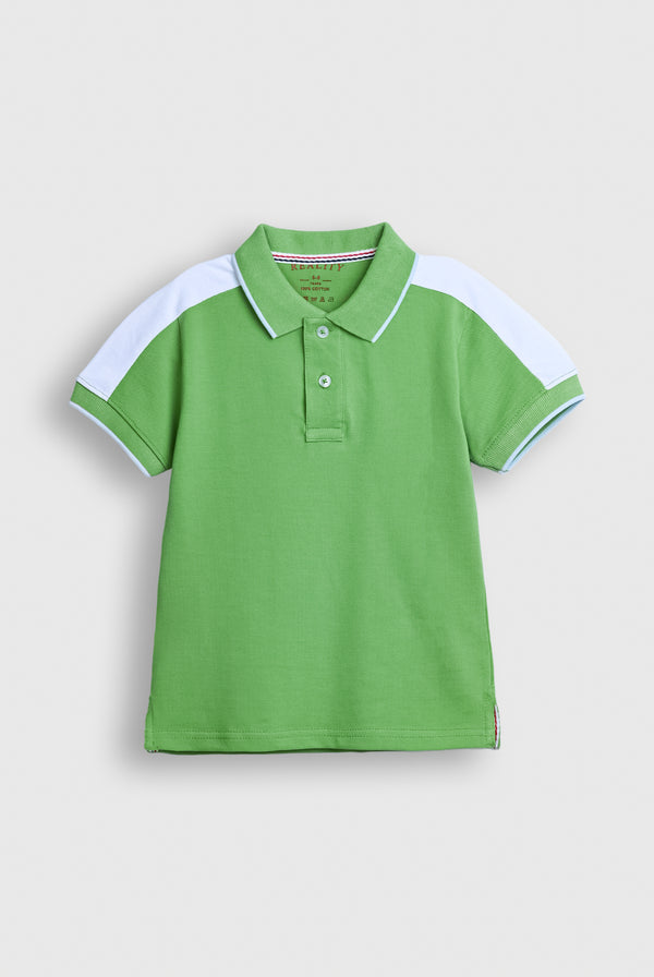 Boy Parrot Green Polo Shirt with White Shoulder Panels Reality