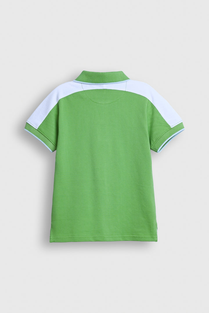 Boy Parrot Green Polo Shirt with White Shoulder Panels Reality
