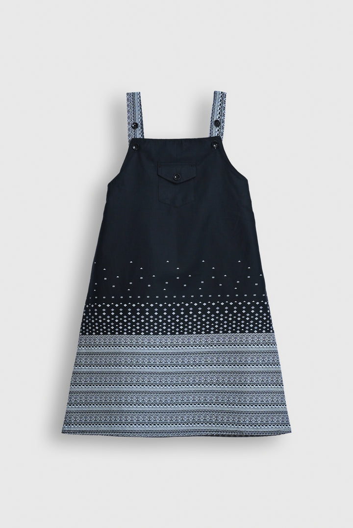 Navy Blue Sleeveless Dress with Printed Straps Reality