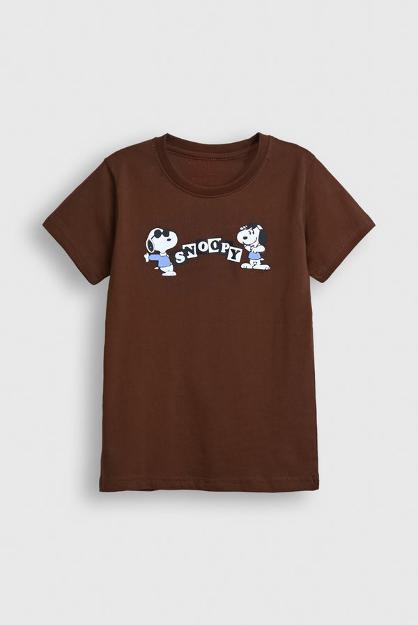 Boys Brown Snoopy Graphic T-Shirt – Soft Cotton Reality