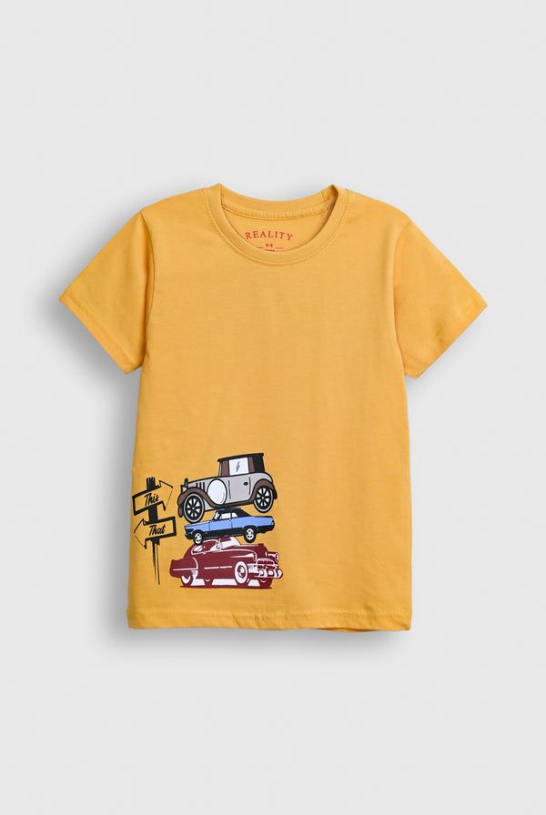 Boys Yellow Vintage Cars Graphic T-Shirt – Soft Cotton Reality