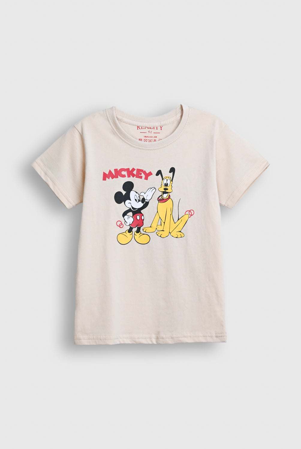 Boys Mickey & Pluto Graphic T-Shirt – Soft Beige Cotton Reality