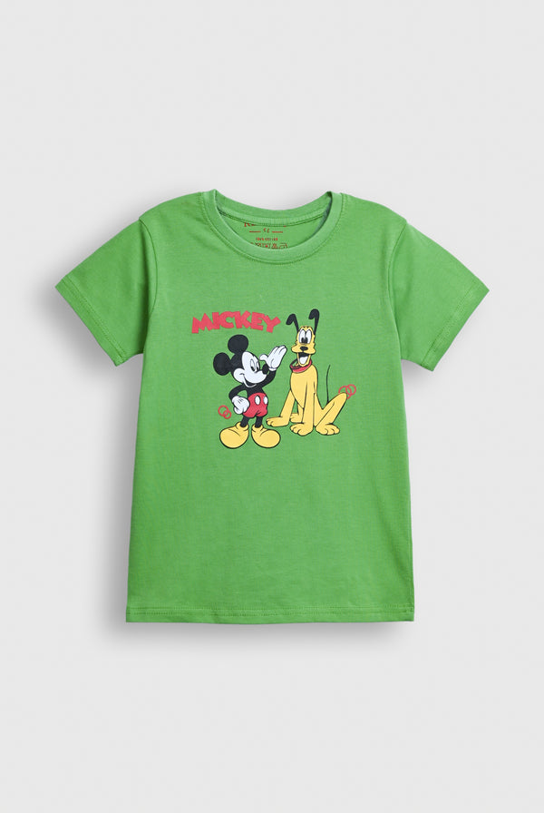 Green Boy T-Shirt Featuring Mickey Mouse and Pluto Graphic Reality