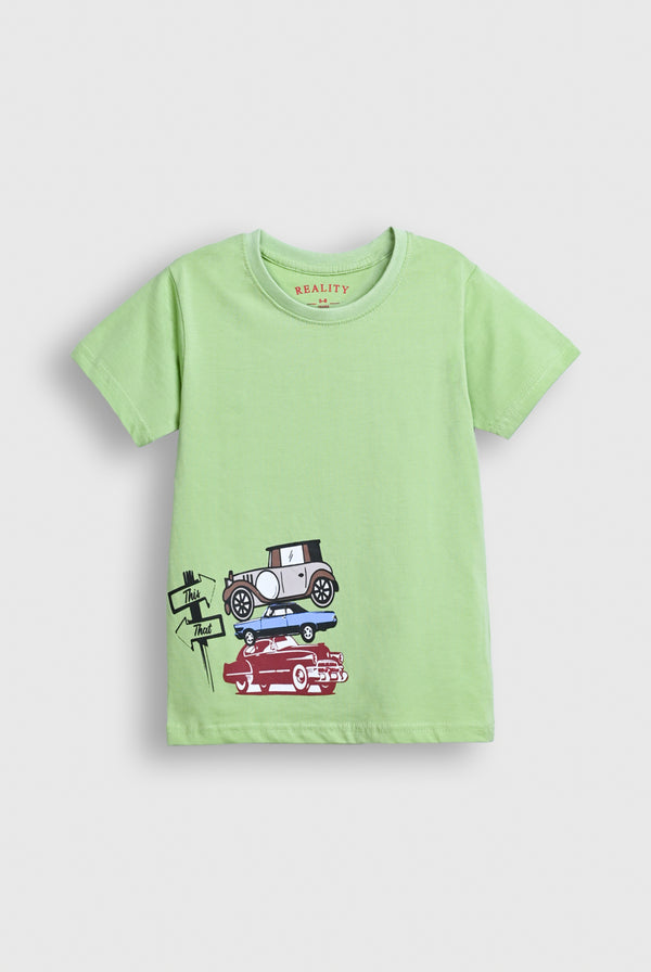 Boys Green Vintage Cars Graphic T-Shirt – Soft Cotton Reality