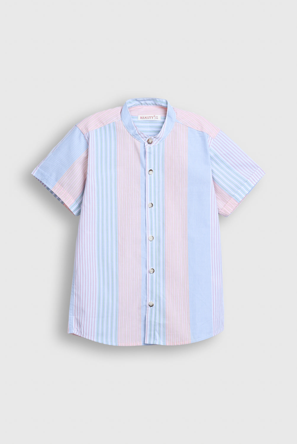 Boys Multicolor Vertical Stripe Mandarin Collar Shirt Reality