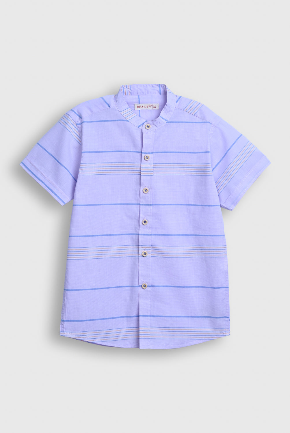 Boys Light Purple Striped Mandarin Collar Shirt Reality