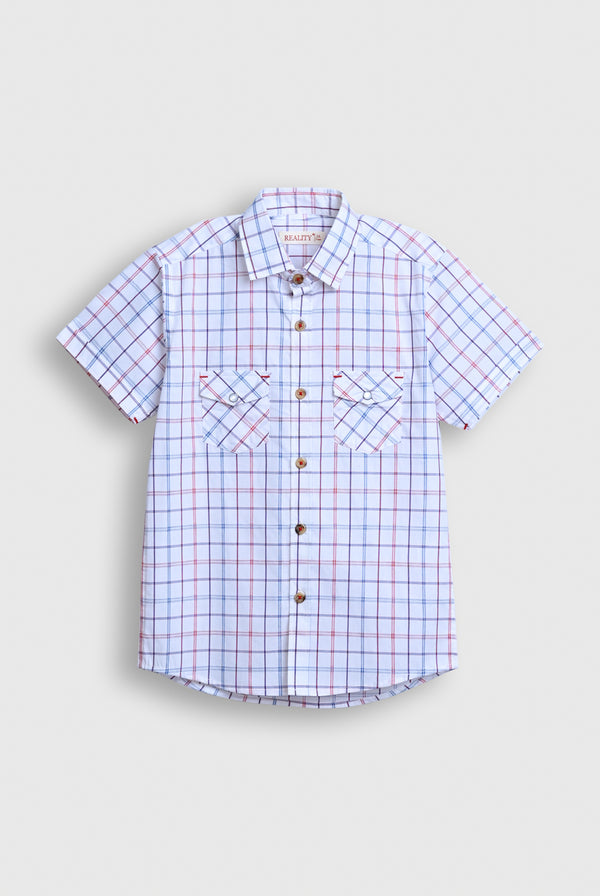 Boys White Checkered Button-Down Shirt – Short Sleeve Reality