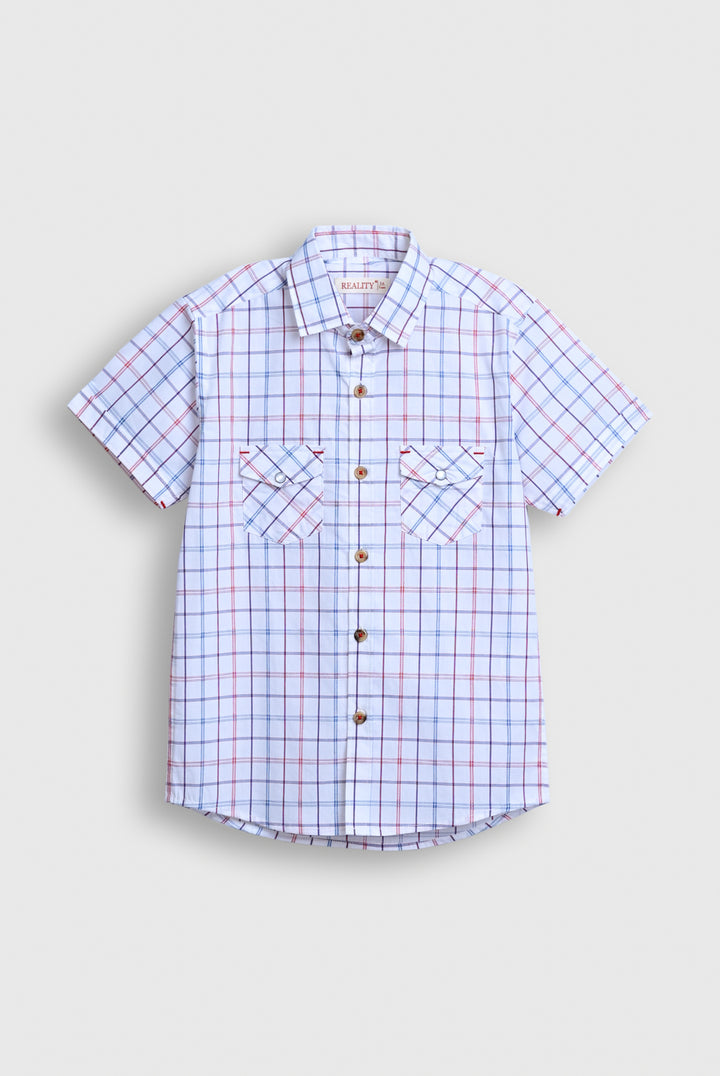 Boys White Checkered Button-Down Shirt – Short Sleeve Reality