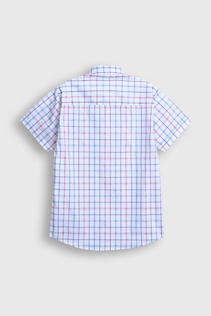 Boys White Checkered Button-Down Shirt – Short Sleeve Reality
