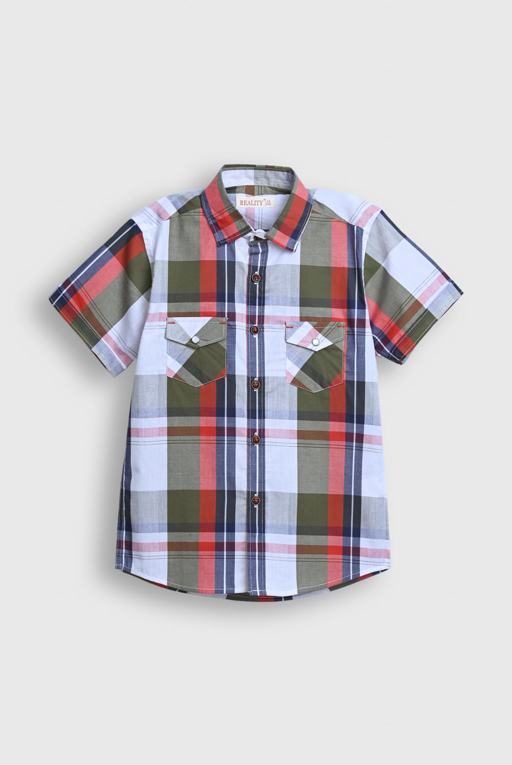 Boys Green Checkered Button-Down Shirt – Short Sleeve Reality