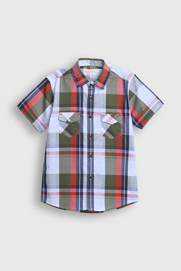 Boys Multicolor Checkered Button-Down Shirt – Short Sleeve Reality