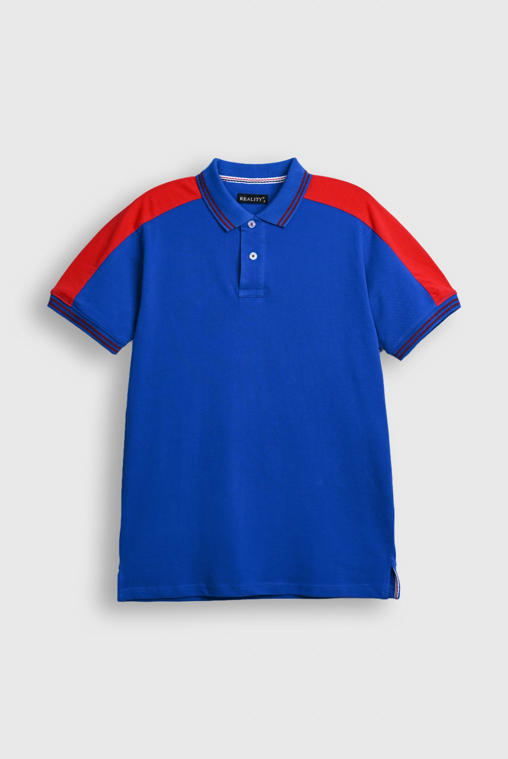 Blue and Red Colorblock Polo Shirt Reality