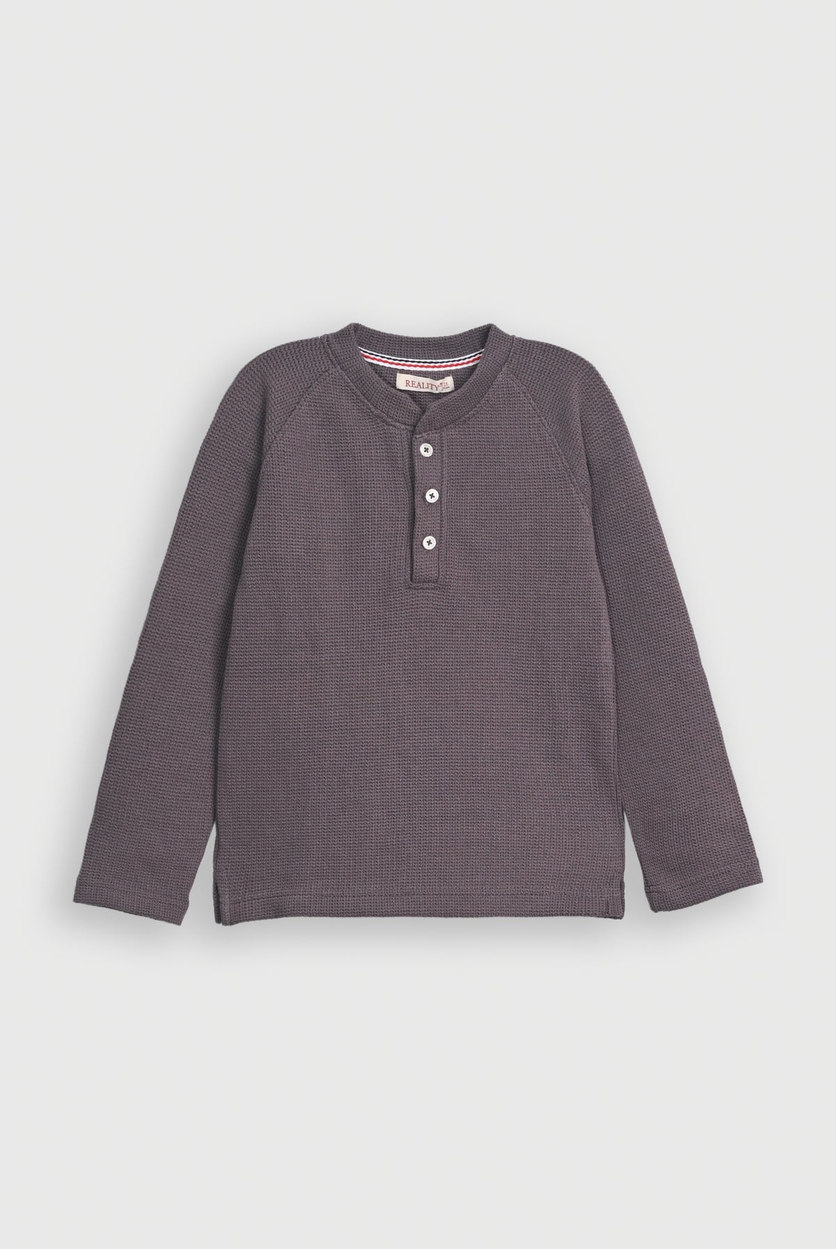 Henley Neck Waffle Tee - Charcoal