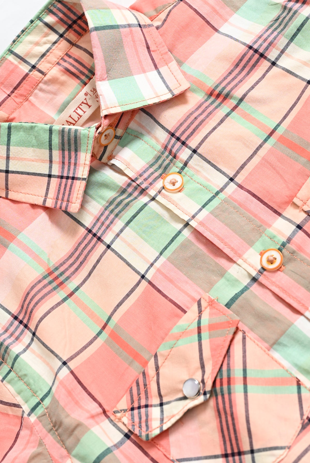 CHECKERD peach SHIRT