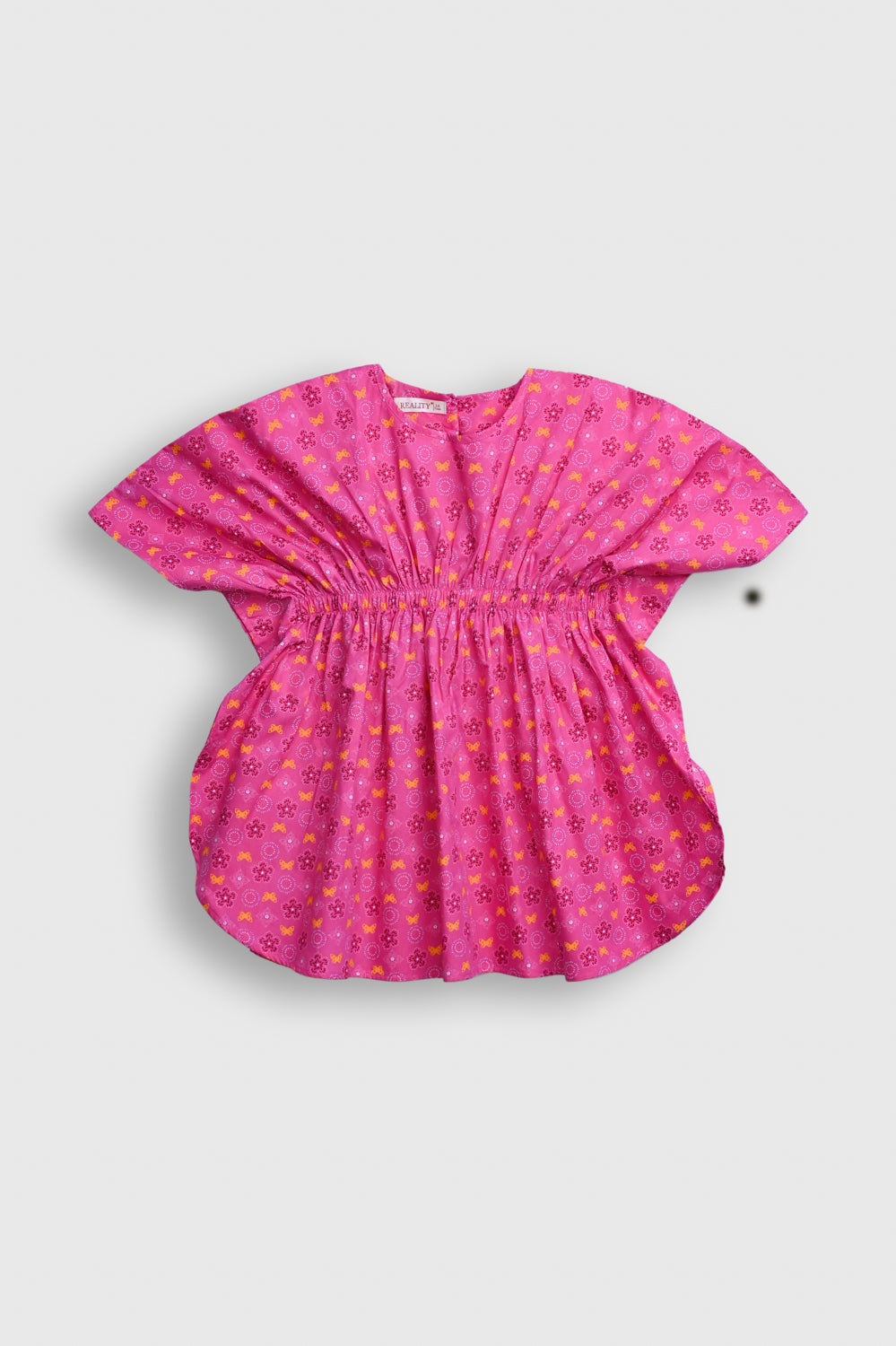 Girls' Pink Floral Gathered Waist Tunic Top Reality