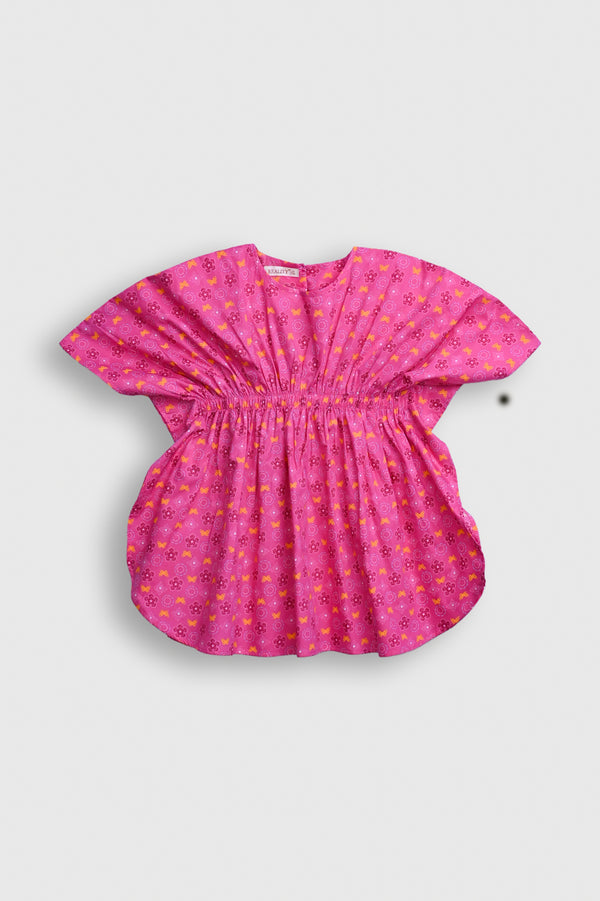 Girls' Pink Floral Gathered Waist Tunic Top Reality