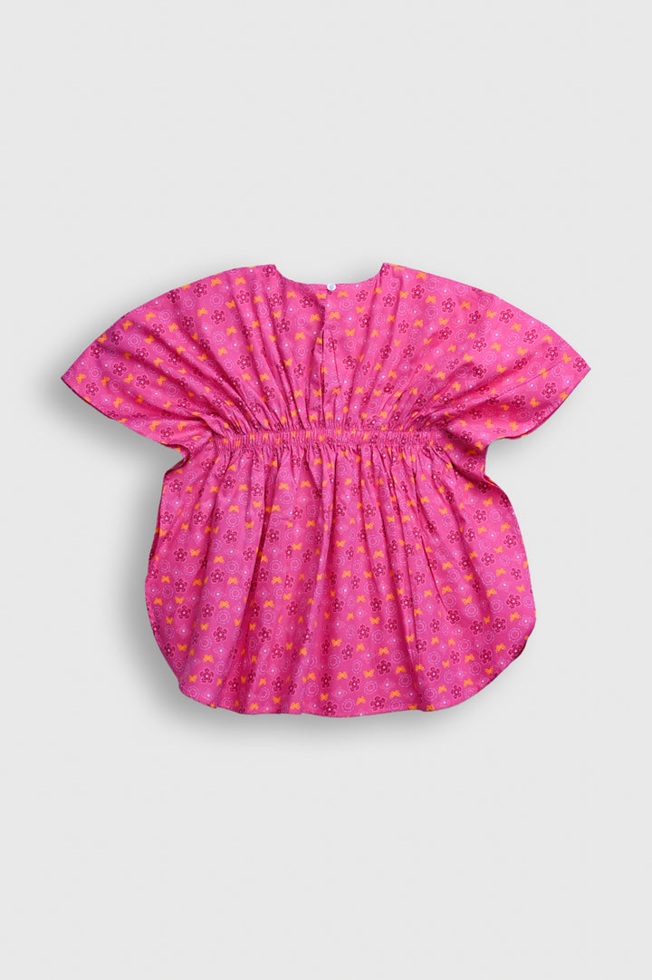 Girls' Pink Floral Gathered Waist Tunic Top Reality