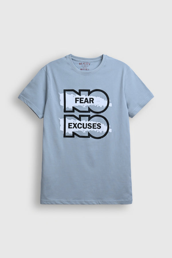 Light Blue 'No Fear No Excuses' Graphic T-Shirt – Unisex Fit Reality