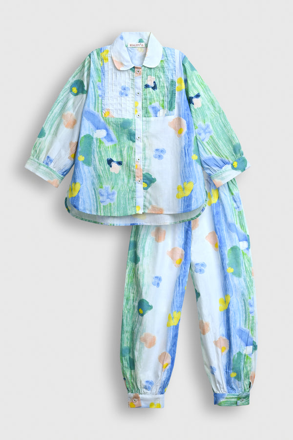 Girls' Watercolor Print Button-Down Shirt with Pintuck Reality