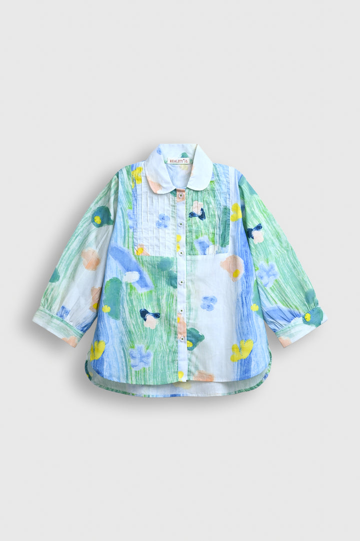 Girls' Watercolor Print Button-Down Shirt with Pintuck Reality