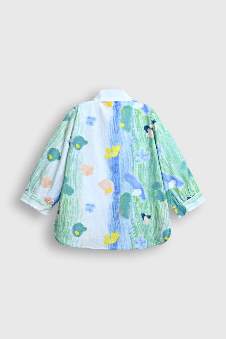 Girls' Watercolor Print Button-Down Shirt with Pintuck Reality