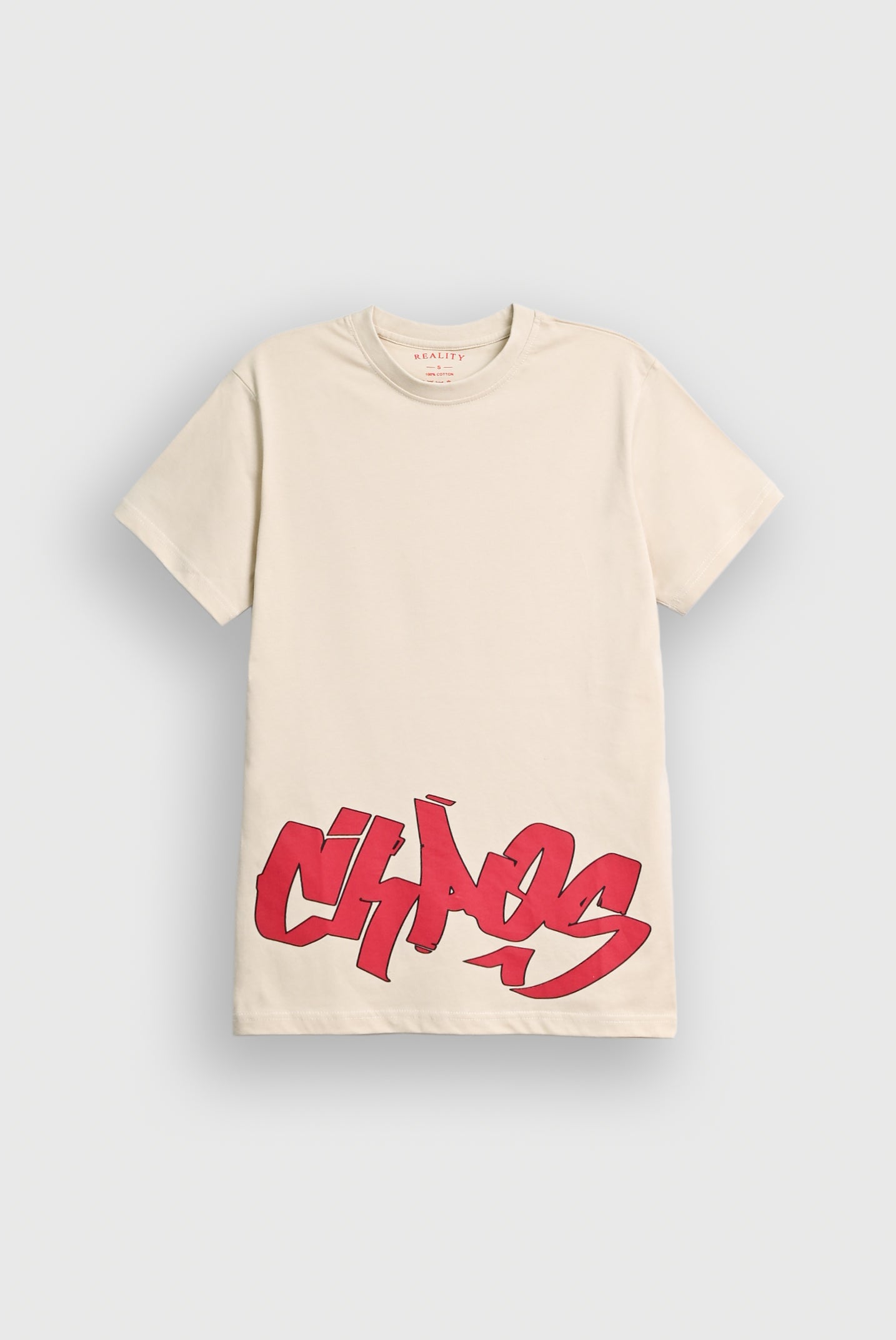 MEN DROP SHOULDER OFF WHITE PRINTED T-SHIRT Reality