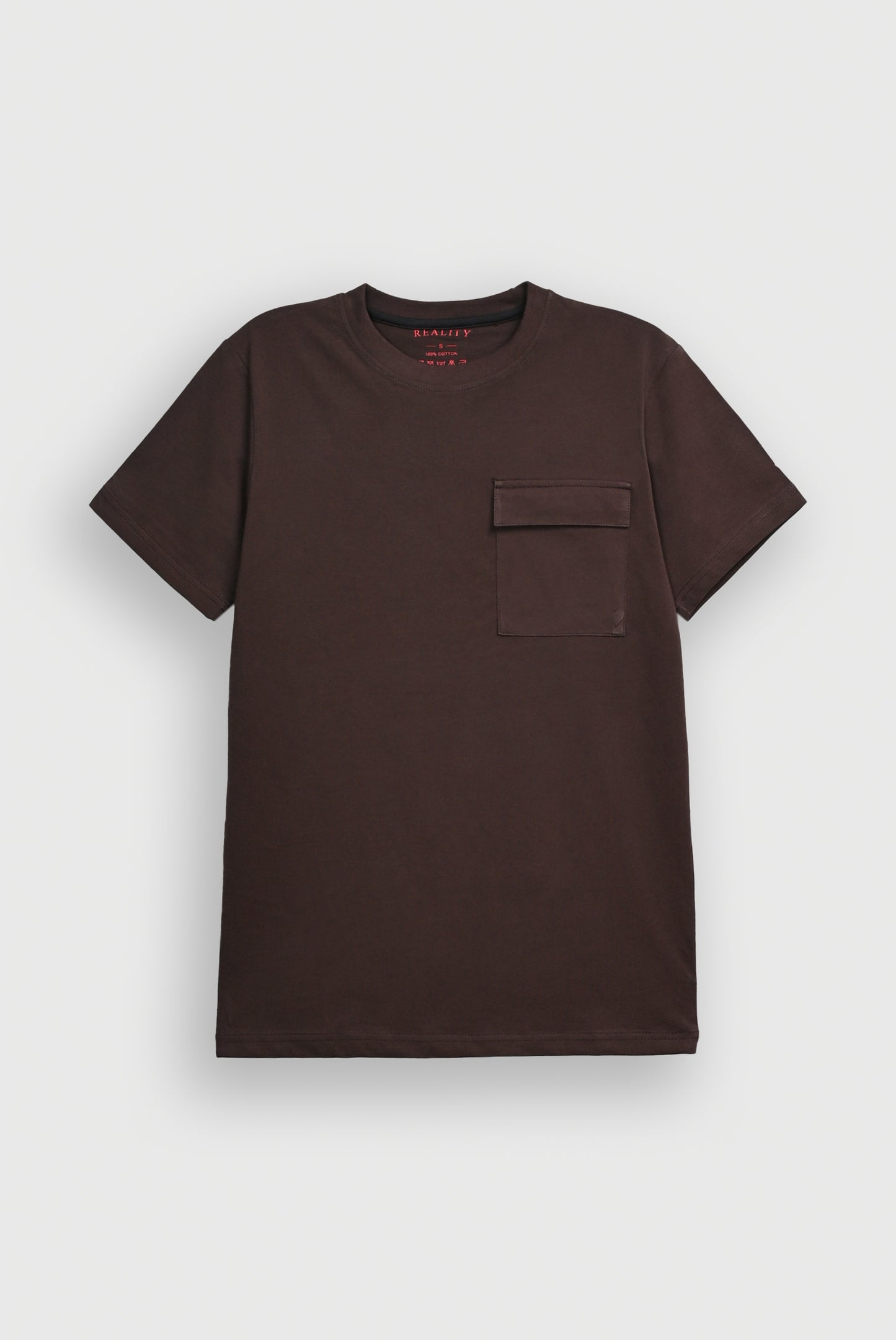 MEN DROP SHOULDER DARK BROWN PRINTED T-SHIRT Reality