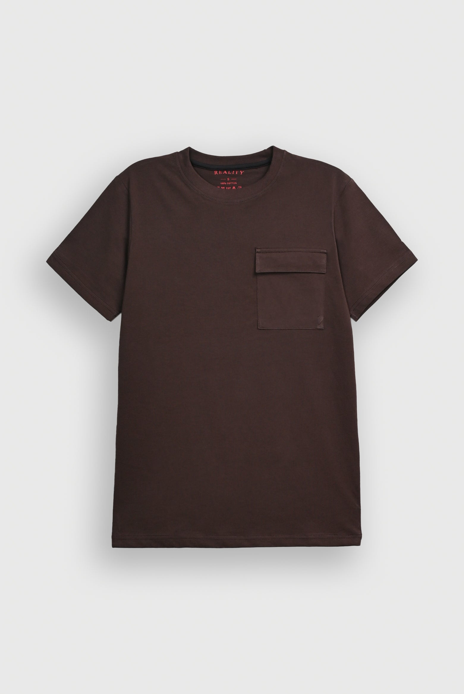 MEN DROP SHOULDER DARK BROWN PRINTED T-SHIRT Reality