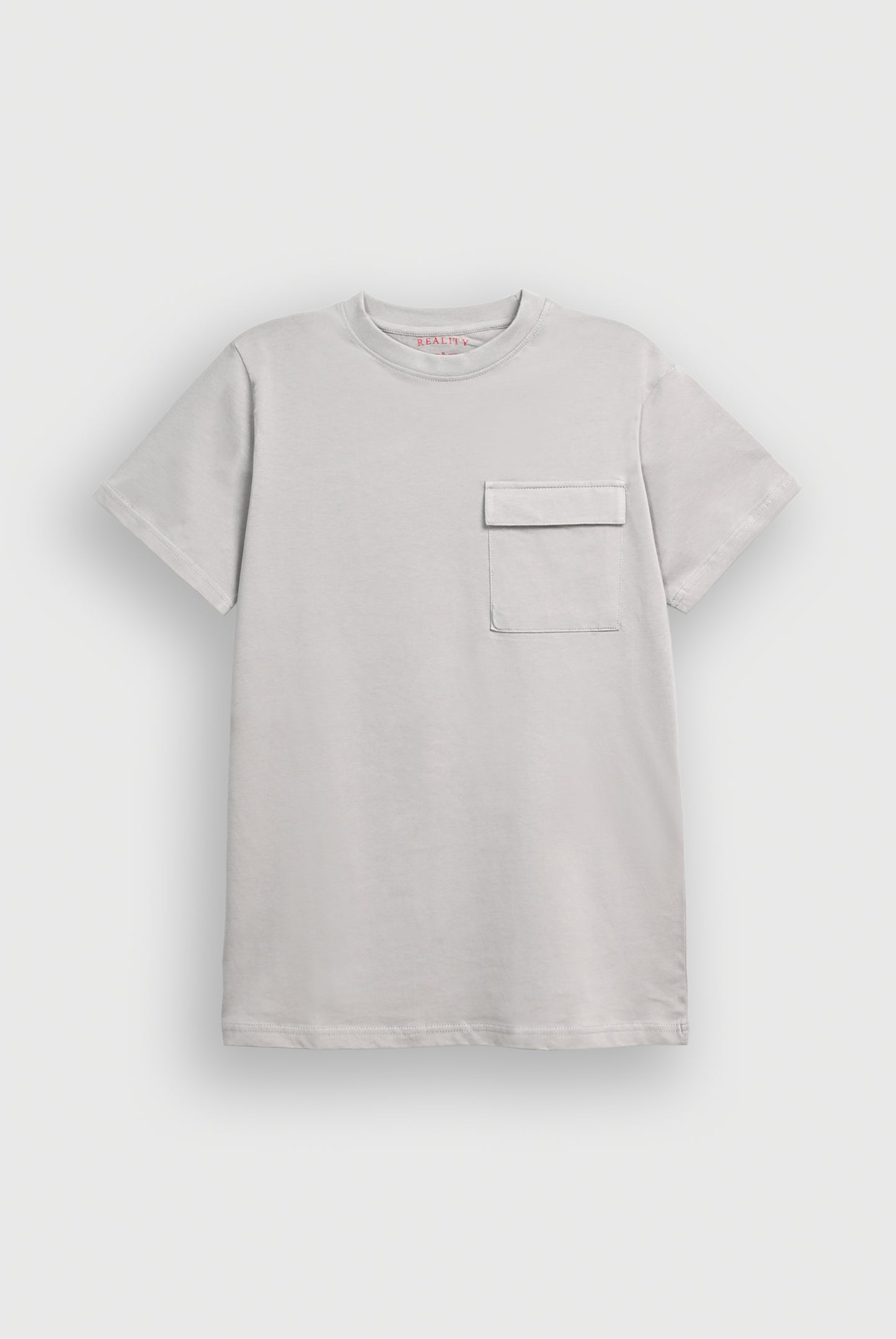 MEN DROP SHOULDER LIGHT GRAY PRINTED T-SHIRT Reality