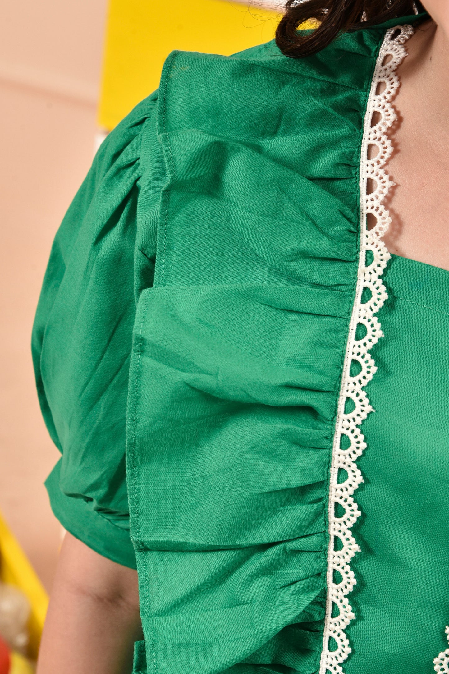 Green Ruffled Cotton Jumpsuit Reality